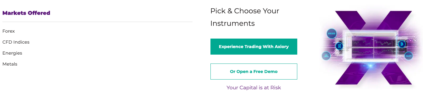 Axiory trading instruments review